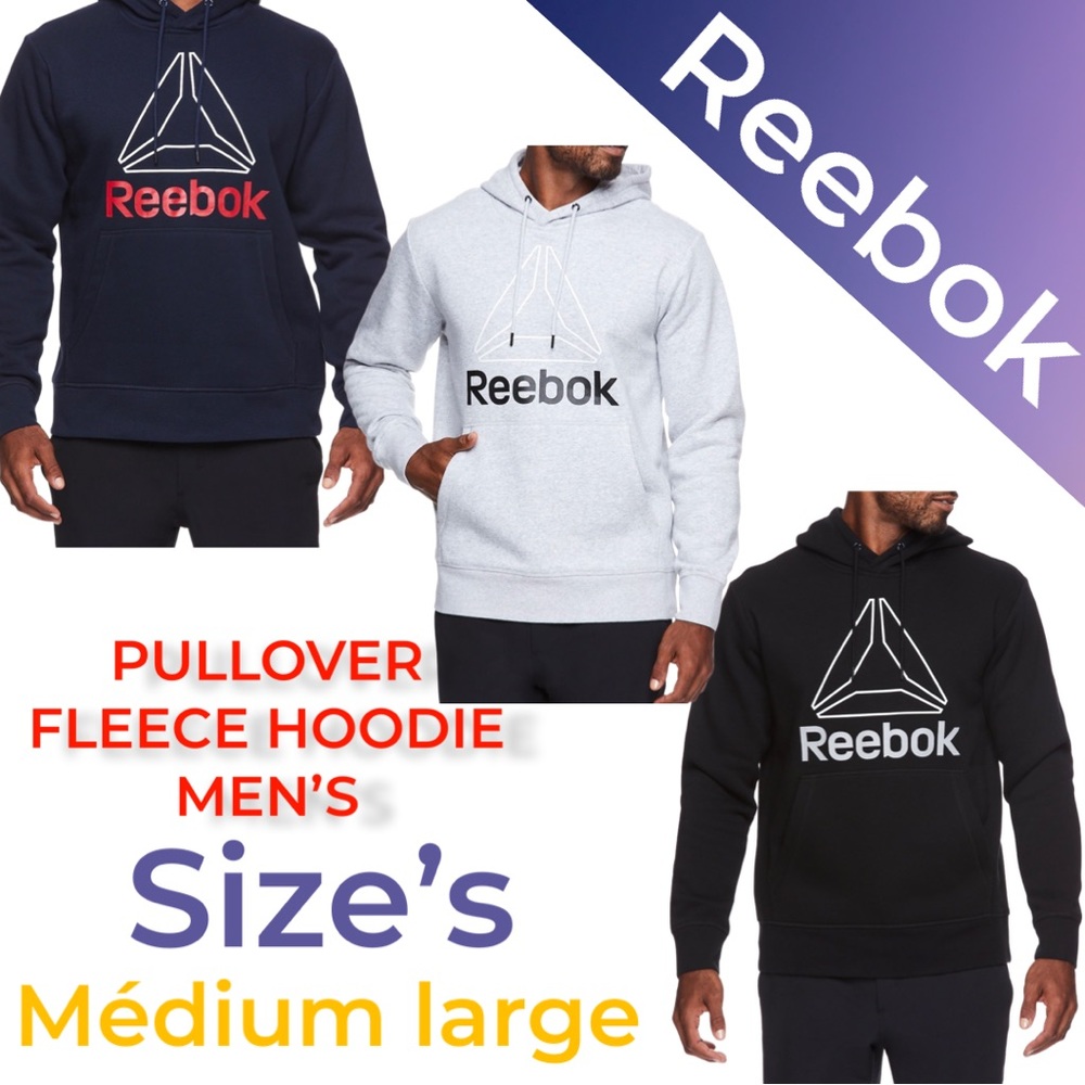 NEW REEBOK MEN’S ACTIVE PULLOVER FLEECE HOODIE SIZE MEDIUM LARGE